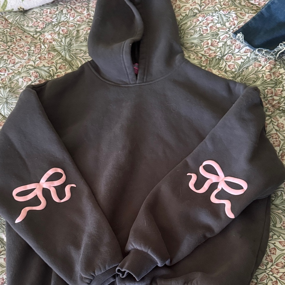 Edikted Black Hoodie with Pink Sleeve Bows